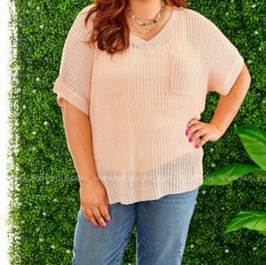BiBi "Mellie" Blush Pink Soft Knit V-neck Top XL NWT